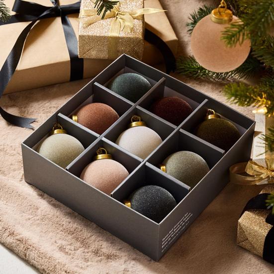 9 Pcs Velvet Christmas Balls 3.15inch Flocked Balls Xmas Tree Ornaments Shatterproof Plastic Balls Tree Hanging Decoration for Holiday Decor