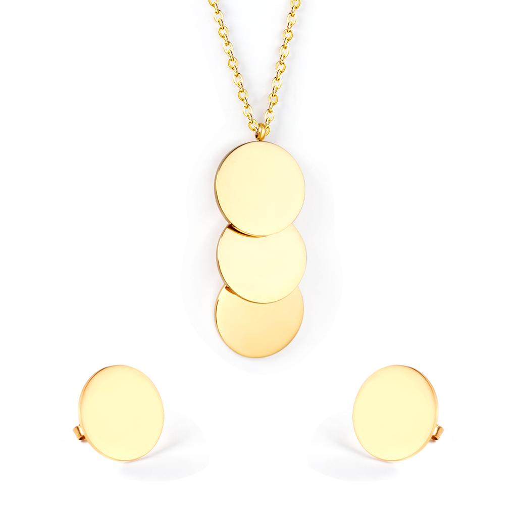 LUXUKISSKIDS Stainless Steel Round Paillettes Trendy Necklaces Earrings Sets Jewelry Set Gold/Silver Color For Lovers Woman Gift