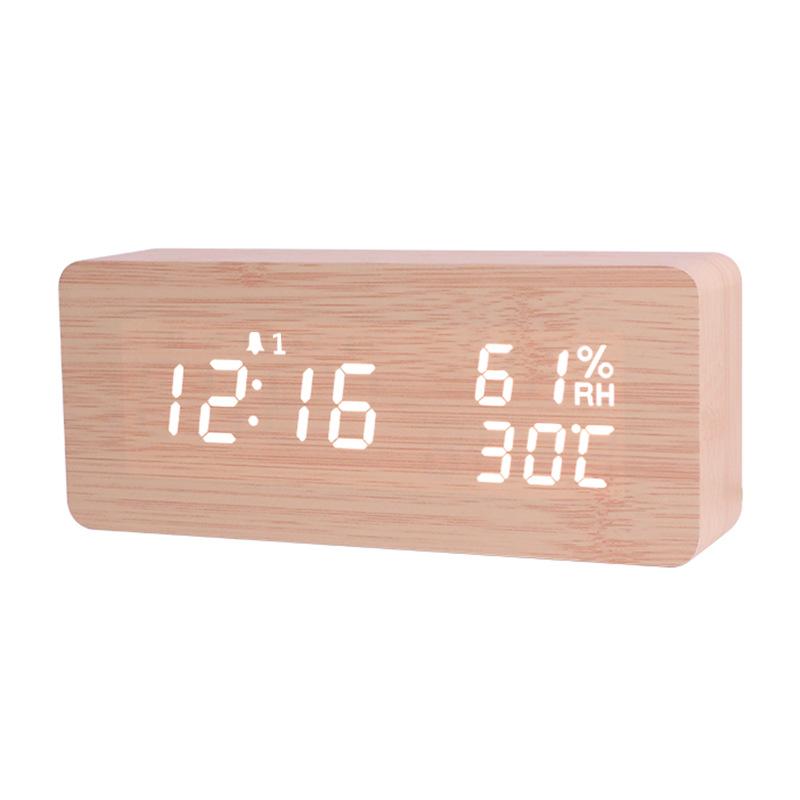New Temperature and Humidity Clock Upgraded Version Wooden Snooze Alarm Clock Wooden Electronic Clock Temperature Digital Wooden Clock