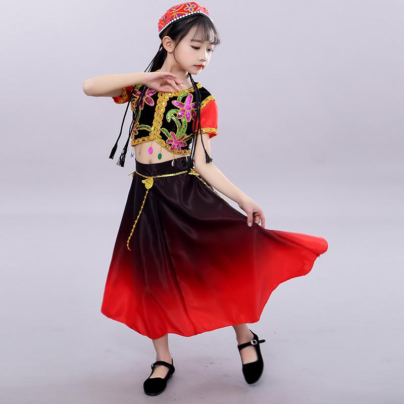 

Уйгурский танцевальный костюм: Детский костюм для выступлений с коротким рукавом в казахском стиле 140 cm