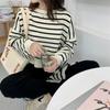 Back Slit Retro Short Section Round Neck Pullover Striped Sweater Female Thick Section Loose Round Neck Knitted Bottoming Shirt Outer Wear