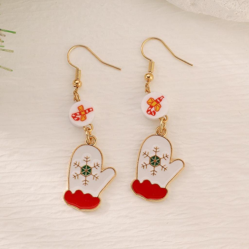 New Arrivals Christmas Santa Claus Snow Bow Flower Wreath Gloves Earrings For Women