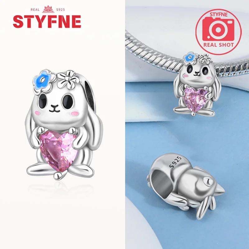 Copperpink Heart Series Cute Animals Bear Rabbit Charms Love Beads Fit Original Bracelet For Women Fine Jewelry Diy Gifts