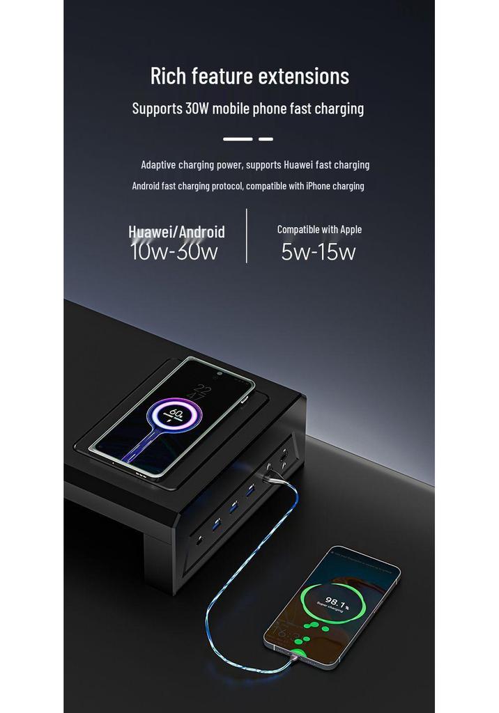 USB-Enhanced Multifunctional Computer Monitor Riser and Desktop Organizer