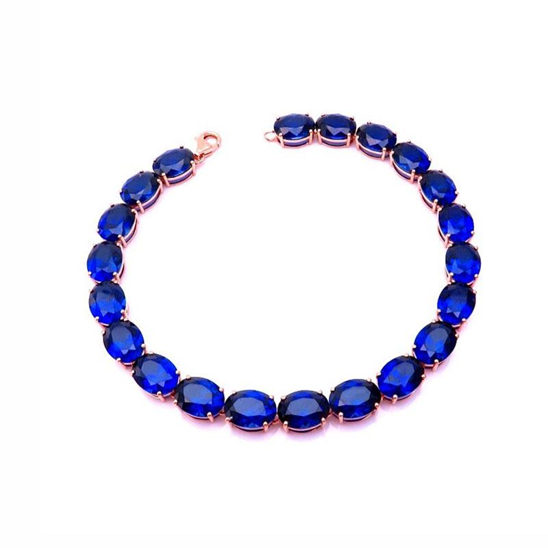 Фиолетово-золотой роскошный браслет с инкрустацией синим цирконом на поверхности в виде яйца, покрытие из розового золота, ювелирное изделие （18CM）