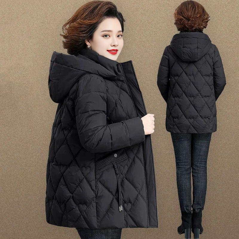 

Женская хлопковая куртка средней длины для зимы, сохраняет тепло и выглядит модно, подходит для матерей среднего и пожилого возраста 4XL чёрный