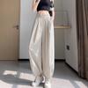 Women Pants Wide Elastic Waistband Anti-Wrinkle Fabric Loose Fit Harem Trousers with Pockets Pure Color Travel Work Pants