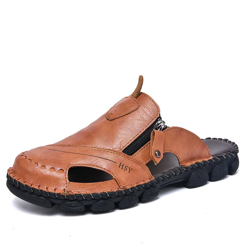 

Large size men s sandals summer outdoor men s half drag casual lazy shoes fashionable versatile hand-stitched slippers 48