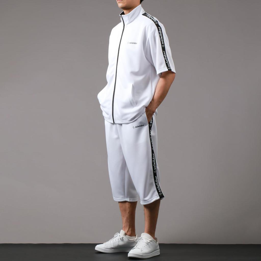 Soleildor Jersey Set with Side Logo Short Perfect for and Size L Men's Tape, Quick-Drying, Sleeves, Sports, Training, Loungewear, White,