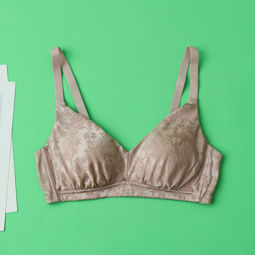 Silk V-Neck Jacquard Wireless Seamless Breathable Lingerie Bra with Side Support