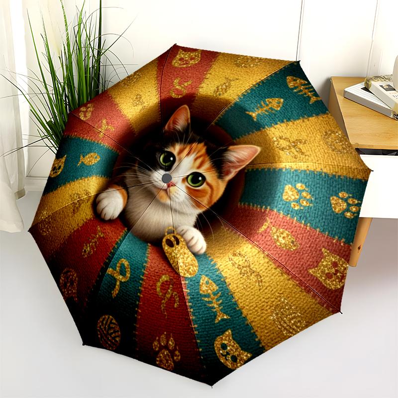 1 st Automatiskt Fällbart Paraply - Tecknat Mönster, Bärbar & Vikbar Design med 8 Ribbor, Jul- Födelsedagspresenter