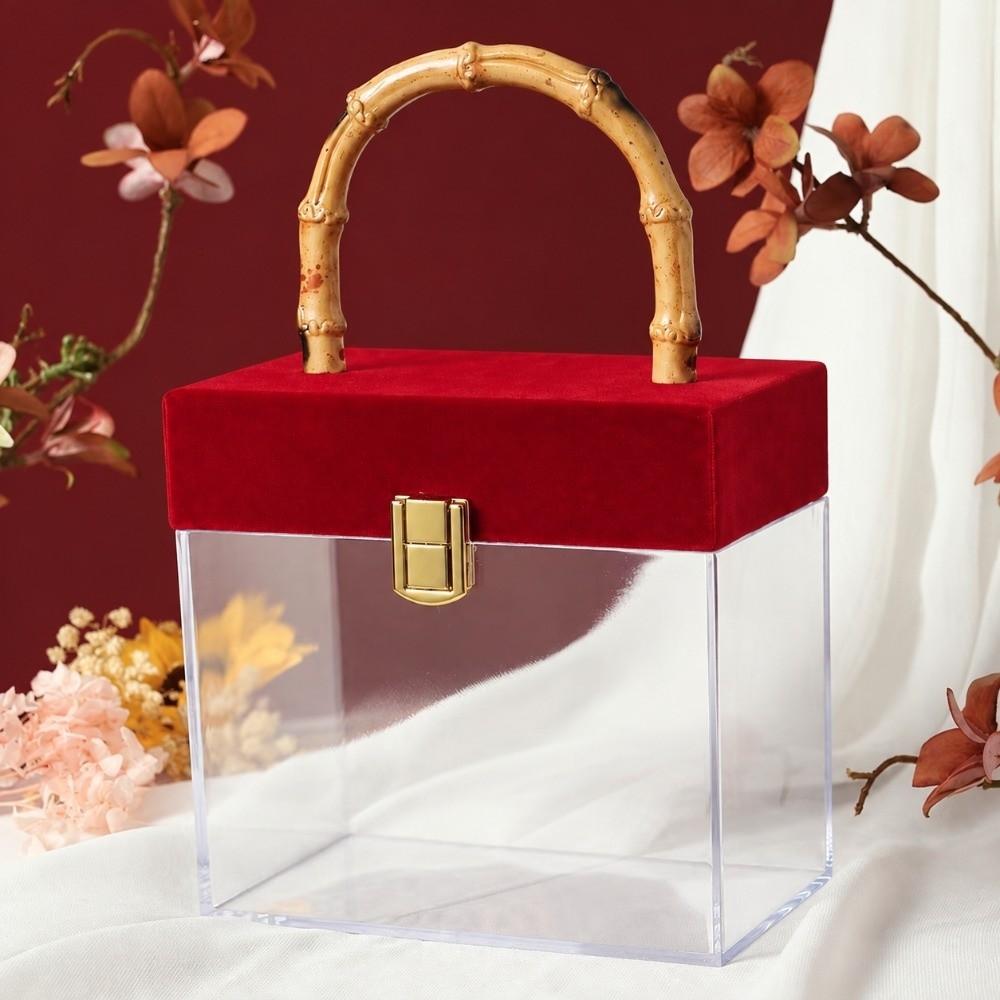 with Bamboo Handle Hand-Held Gift Box Acrylic Gift Box Wedding Souvenirs Party Candy Packaging