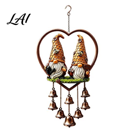 Heart Shaped Sun Catcher Heart-Shaped Couple Wind Chime Honeybee Gnome & Red Bird Outdoor Hanging Decor Bee Ornament Love Suncatcher for Patio Porch