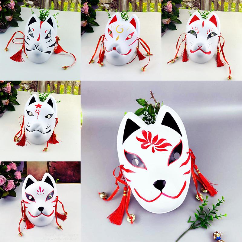 Japanese Hand Made Fox Cosplay Full Face Mask With Tassel Small Bell Masquerade