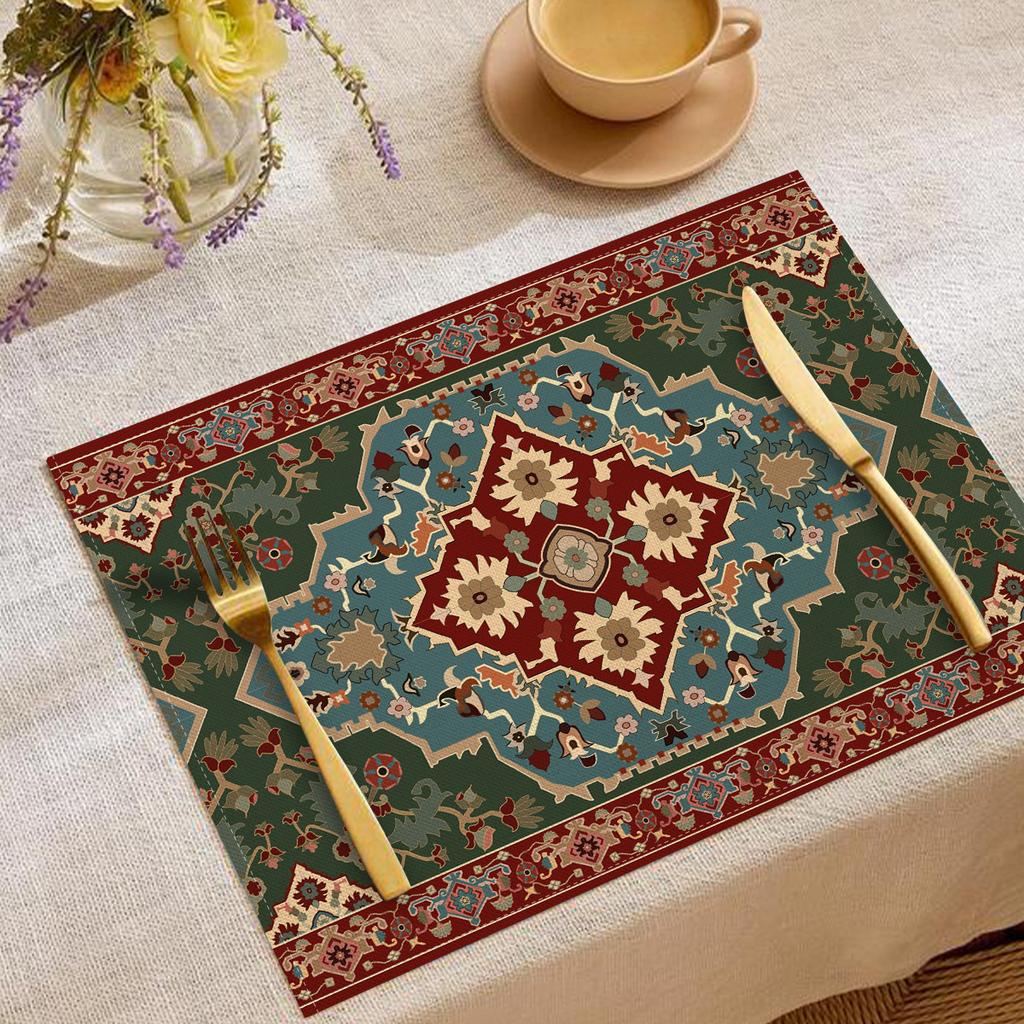 Artistic Vintage Ethnic Pattern Placemats Intricate Floral Geometric Designs Elegant Table Mats For Dining Table Decoration