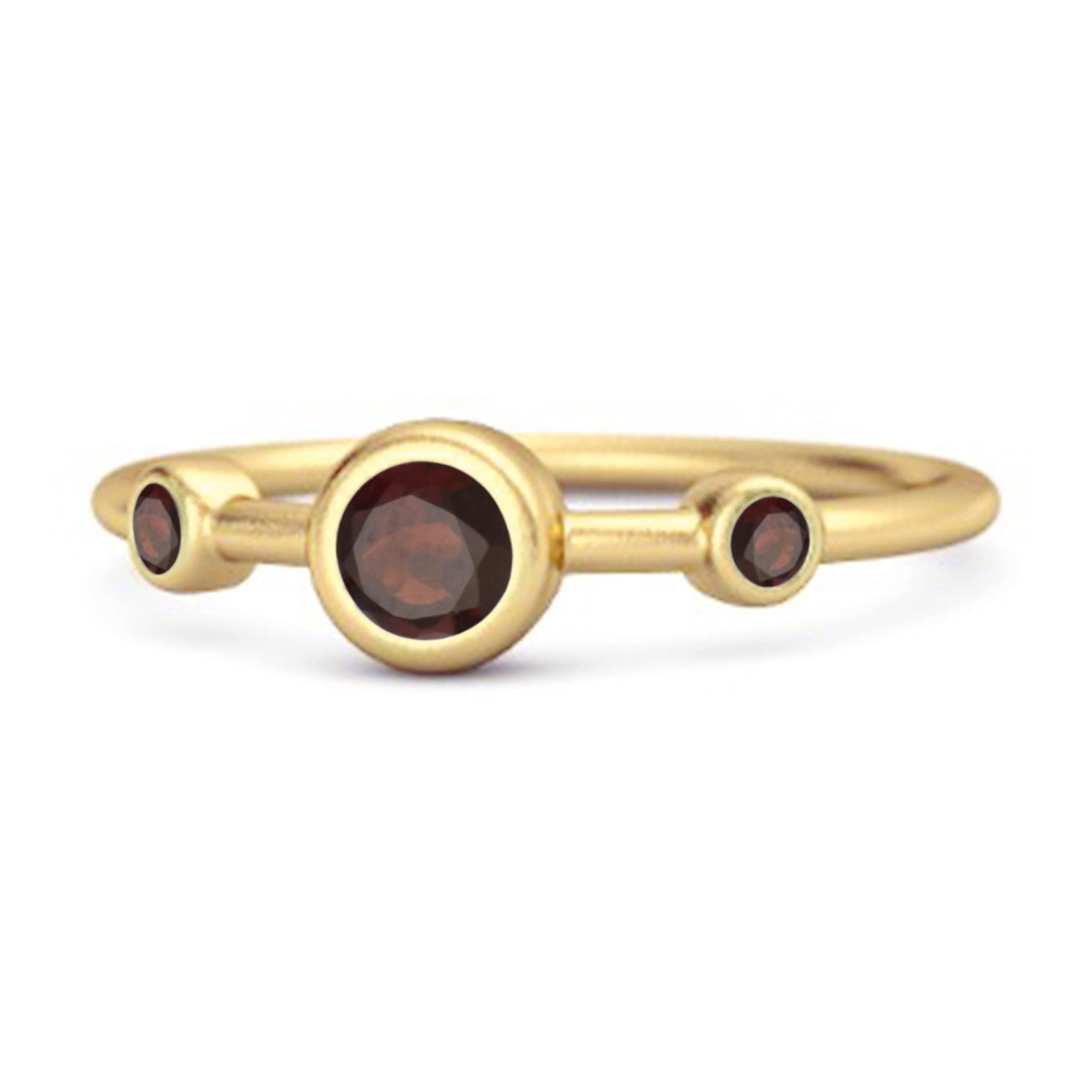 Garnet Triple Bezel- 925Set Ring - 925 Sterling Silver Gold Vermeil 8.5