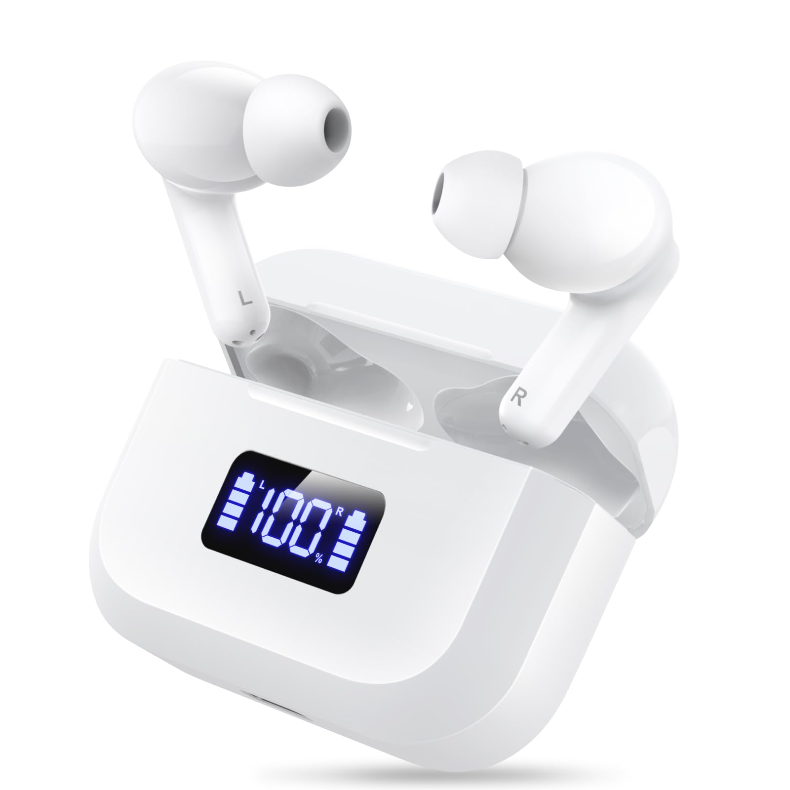 

Беспроводные Bluetooth-наушники с качественным звуком, глубоким шумом, раздельной регулировкой громкости для левого и правого наушника, голосовым управлением Siri в инструкции для поездок на работу и белый