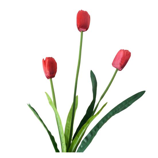 Artificial Flowers 3-Head Silk Tulip Bouquet with Bendable Iron Wire Stem Faux Floral Arrangement Wedding Decorations Photography Props