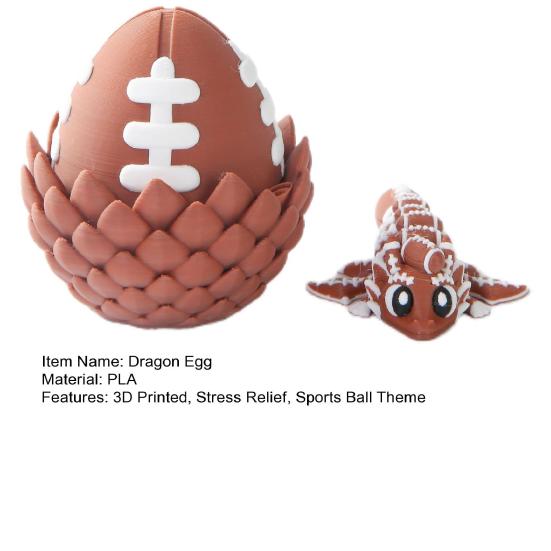 Flexible Sports Ball Dragon And Egg, Articulated Dragon Fidget Toy, 3D Printed Egg with Winged Dragon Inside, Stress Relief Desk Toy