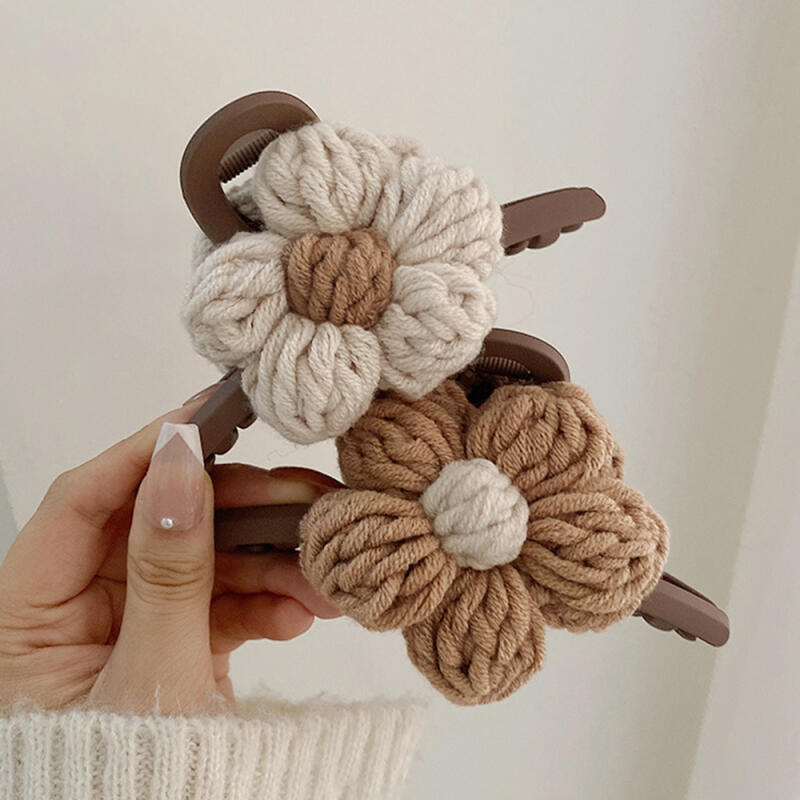 Warm knit flower twist updo with half-up hair clip