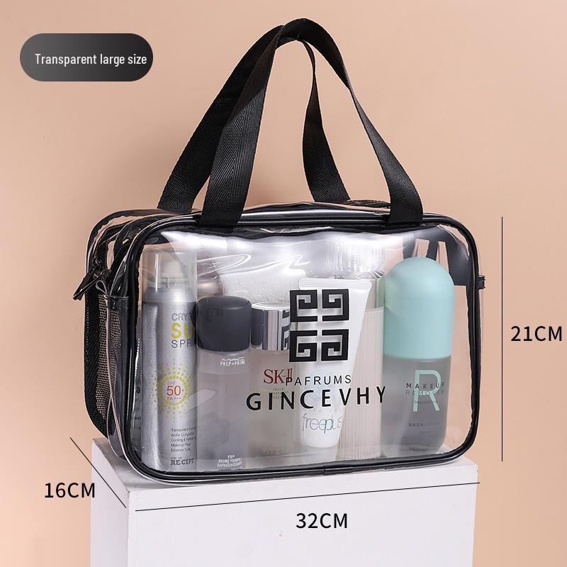 Women's Large Waterproof Transparent Makeup and Toiletry Bag - Wet/Dry Separation, Portable for Travel