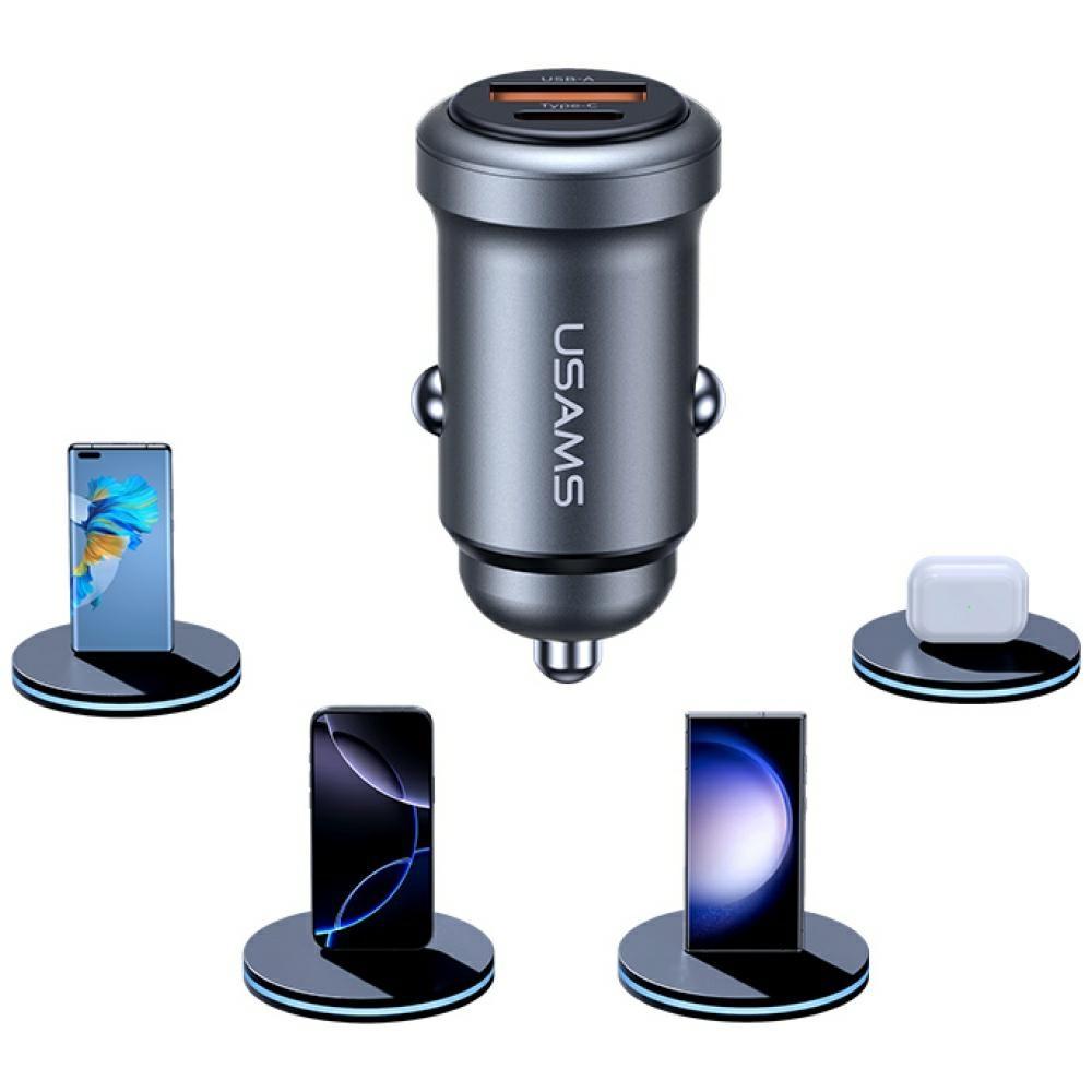 USAMS CC322 30W Car Charger 1xUSB-A 1xUSB-C Tarnish