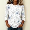 Women Casual Round Neck 3/4 Sleeve Floral Print T Shirt Lightweight Comfortable Soft Fabric Top for Everyday Wear