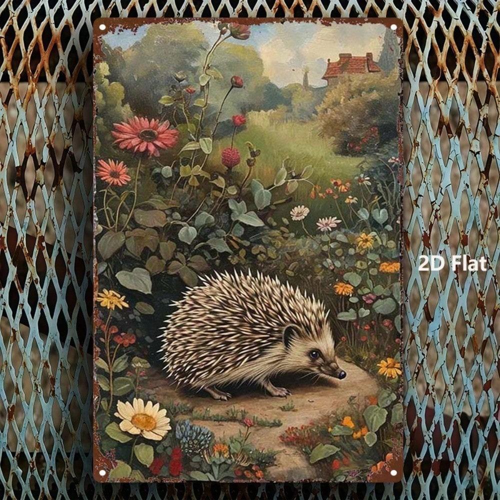 1pc Vintage Hedgehog Metal Sign 8x12 Nostalgic Country Tin Painting Humorous Wall Decor for Living Room