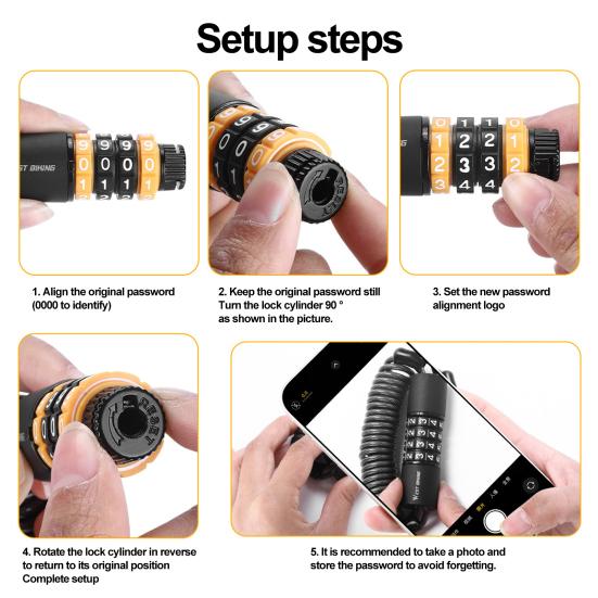 Cable Helmet Lock Quick Locking Waterproof 4-digit Password Anti-theft Motorcycle Helmet Password Lock Bike Supplies