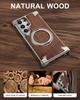 Eary Solid Wood Phone Case for Samsung Galaxy S25 S24 Ultra for Magsafe 360° Rotation Kickstand Frameless Protective Shells