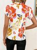 Elegant Summer Printed Women's Tie-Neck Pleated Short-Sleeve Top for Versatile Vacation & Commute Fashion.