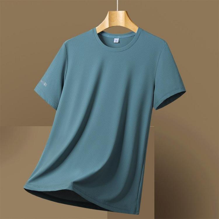 Cooles Schnelltrocknendes Herren Übergröße Sommer T-Shirt Eis Seide Kurzarm Einfarbig Sport Top Einfach Vielseitig