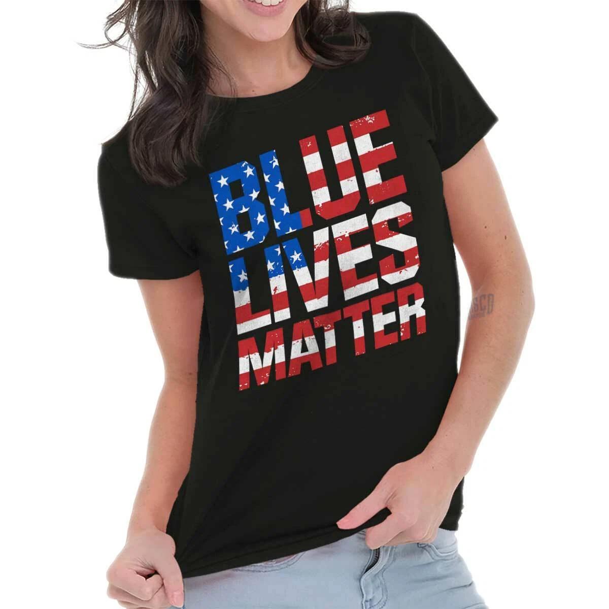 Patriotic American Flag Blue Lives Matter Graphic T Shirts for Women T-Shirts M