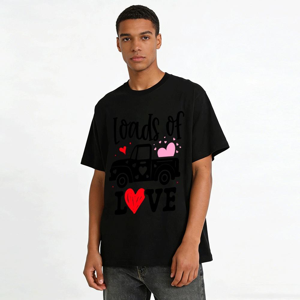 Valentine's Day Loads Of Love Print Vintage Heart Truck T-Shirt Pure Cotton T-shirt