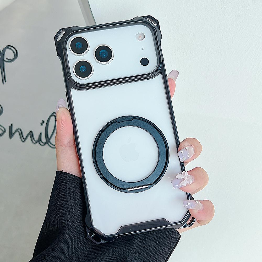 Fashion Gradient Airbags Clear Armor Case for IPhone 17Air 16 15 14 Plus 13 12 Pro Max Shockproof Metal Ring Stand Protect Cover