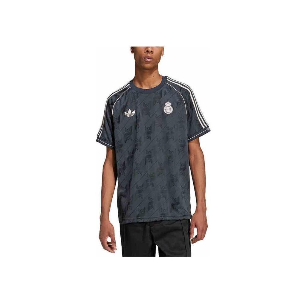 Adidas Originals X Real Madrid Theme Crew Neck Vintage Short Sleeve Football Shirt Men Tops Dark-Gray JI9481