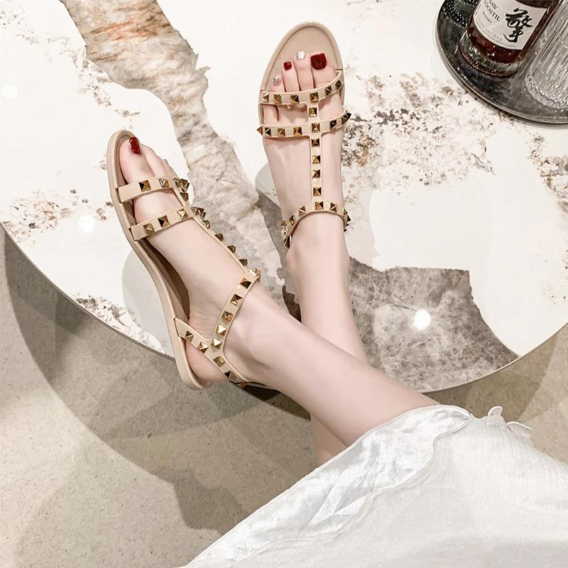 Fashion Summer Sandals Women Rivet Black White Shoes Sandalias Mujer Verano 2025 Sandals  Shoes Slippers  Sapatos Femininos