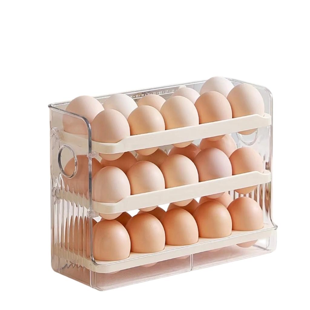 Egg Storage Container for Refrigerator Side Door with Automatic Flip Cover and Multi-layer Design for Kitchen Organization and Freshness Maintenance