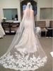 Velo da Sposa Lungo con Applicazioni in Pizzo Coreano (3m) - Squisita Garza Morbida per Nuove Spose, Bianca/Bianco Sporco
