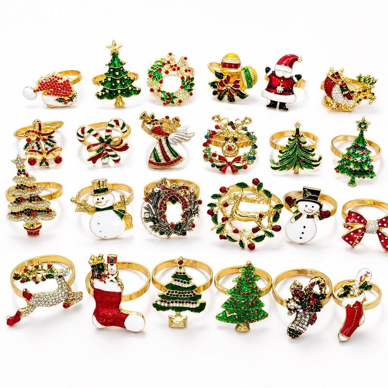 6Pcs Xmas Napkin Holder Rings Wreath Christmas Napkin Rings For Holiday Party Dinner Table Decoration