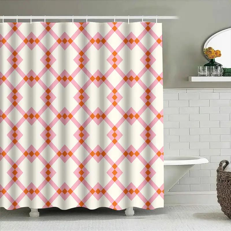 Modern Geometric Printed Waterproof Shower Curtains for Bathroom Decoration Purple White Yellow X Shape Design (200x180cm)