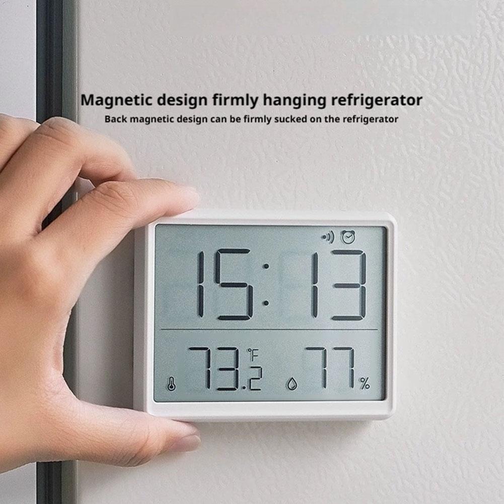 Digital Termometer Hygrometer Klocka Magnetisk Väggmontering Larm Tunn LCD-display För Kök Sovrum Kontor Heminredningstillbehör