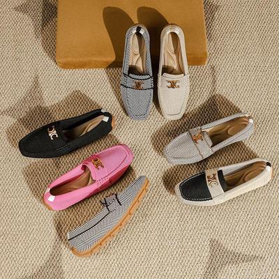 2024 Women's Knitted Princess Loafers: Square Toe Casual Woven Shoes