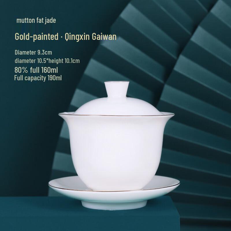 Chaxun Dehua Suet Jade Porcelain Gilded Gaiwan Tea Bowl