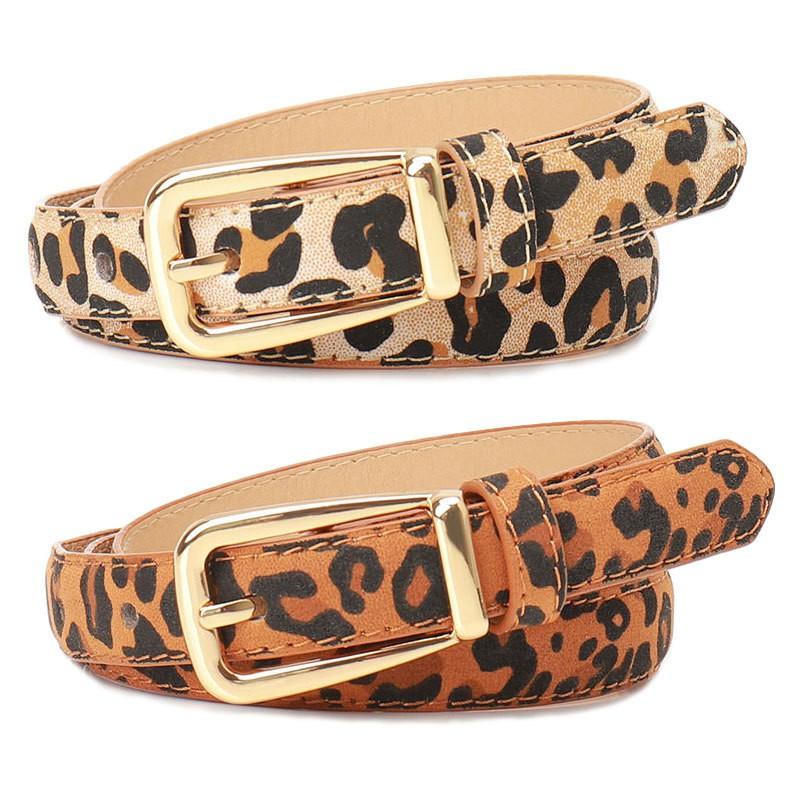 Womens Leopard Print Buckle Belt With Metal Pin Clasp - Fashionable Waistband Jeans Casual Office Wear