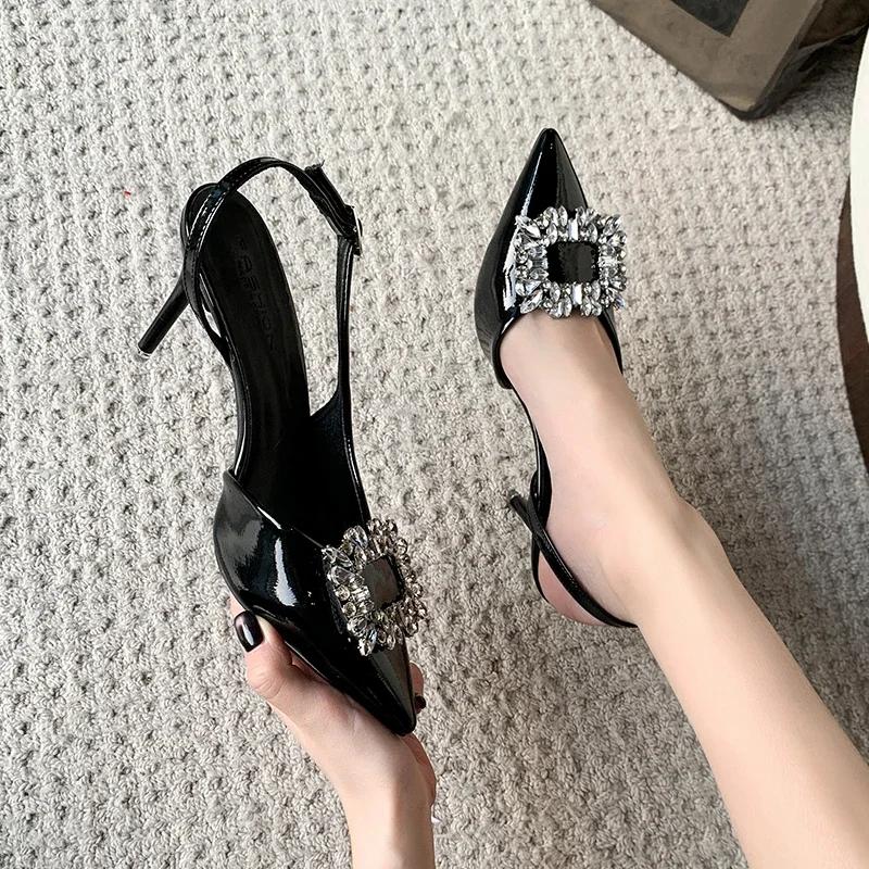 Fashion 2025 Summer New Luxury Shiny Rhinrhinese Embellished Pointy Comfortable Non-slip Stiletto Heels for Women