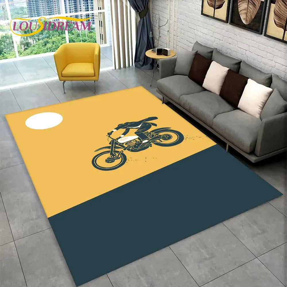 3D Retro Vintage Motorcycle Area Rug Large,Carpet Rug for Living Room Bedroom Sofa Doormat Decor,Child Play Non-slip Floor Mat