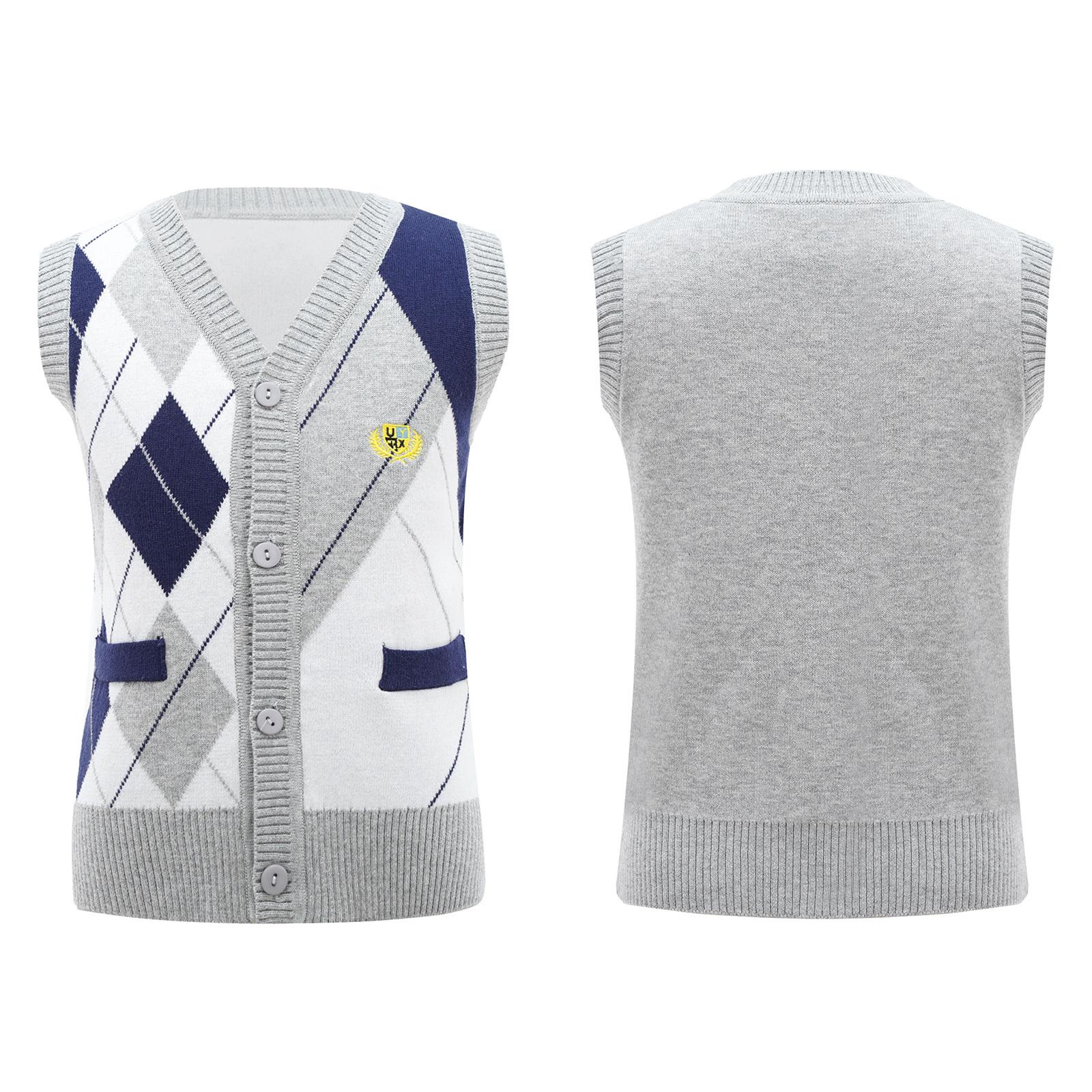 

Стильний одяг для дітей, хлопчиків, без рукавів, V-подібний виріз, ромбоподібний ґратчастий принт, стиль в’язання, жилет із застібкою на ґудзиках 2-3 Years