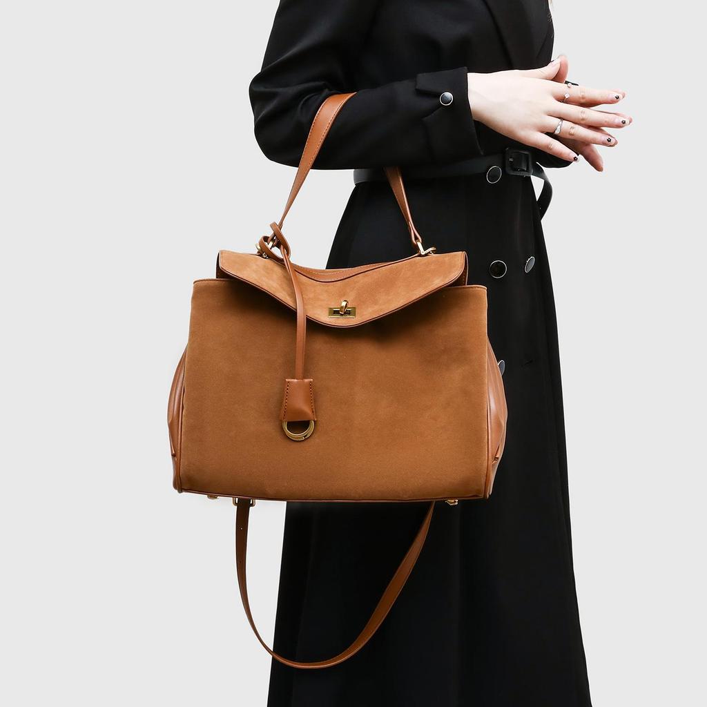 2024 Winter Retro Suede Women's Color Block Crossbody Handbag - Large Capacity & Versatile Fashion