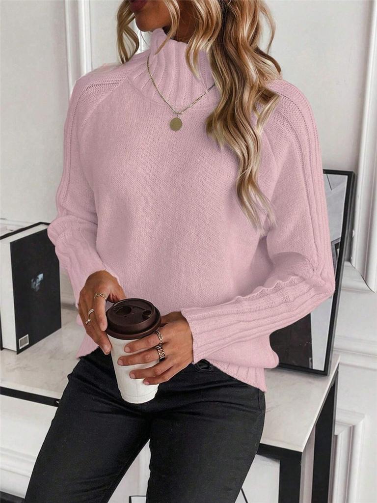Women's Solid Color Versatile Set Sleeves Sweater Autumn Winter High Neck Top